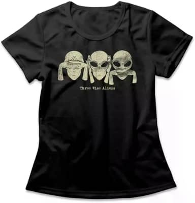 Camiseta Feminina Three Wise Aliens Studio Geek Casual Preto
