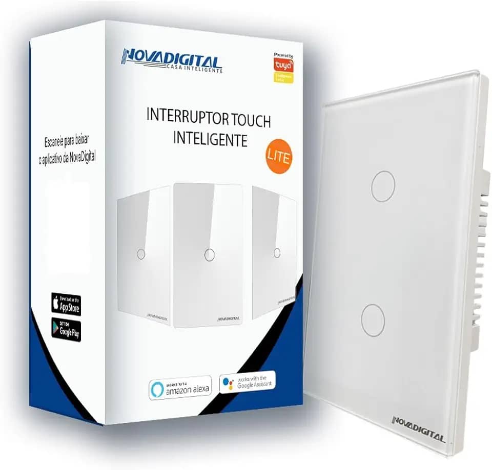 Interruptor inteligente Lite 2 botões touch Wi-Fi branco Novadigital