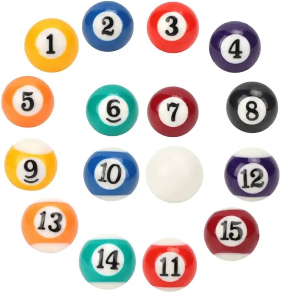Conjunto de 16 mini bolas de bilhar, 25 mm, adequado para mini mesas de sinuca, adequado para jogos de mesa, viagens e entretenimento em casa