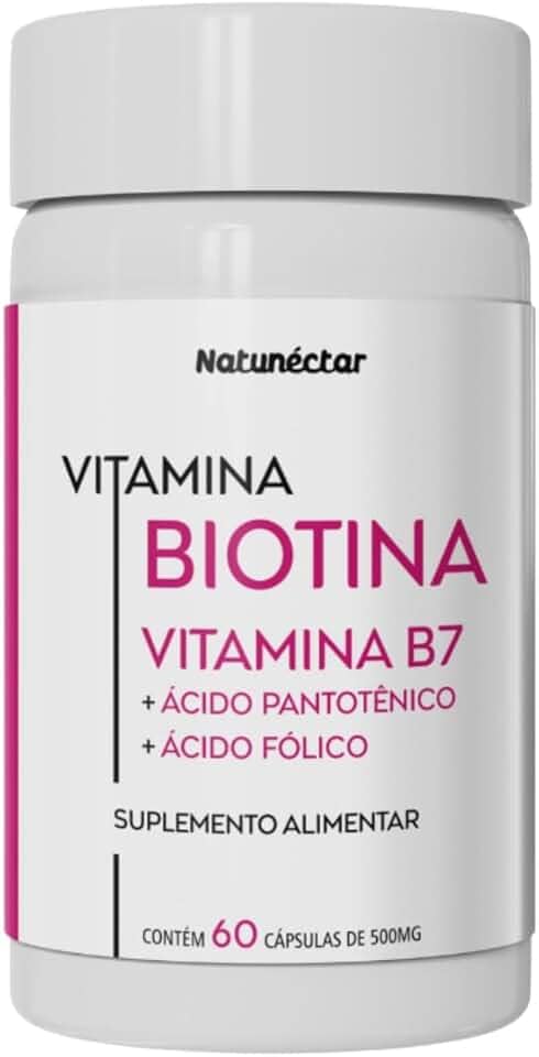 Biotina Com Vitamina B5 e B9 Fortalecedor de Unhas e Cabelo 500mg 60 Cápsulas - Natunéctar