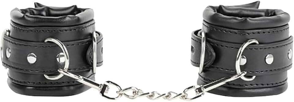 Algema com Correte em Couro Macio Acolchoada Preto 35cm x 6cm