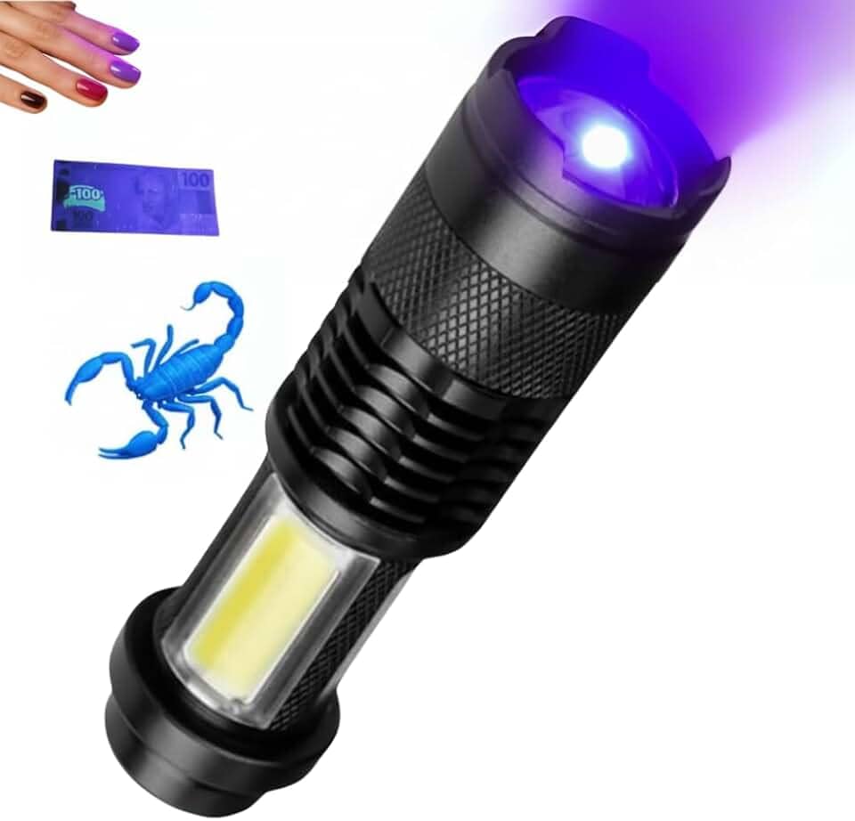 Lanterna LED UV Luz Negra Ultravioleta Com Estojo Recarregável Potente Caça Escorpião Inseto Aranha Urina Gato Pets Manchas Animais Carrega USB com Cabo incluído