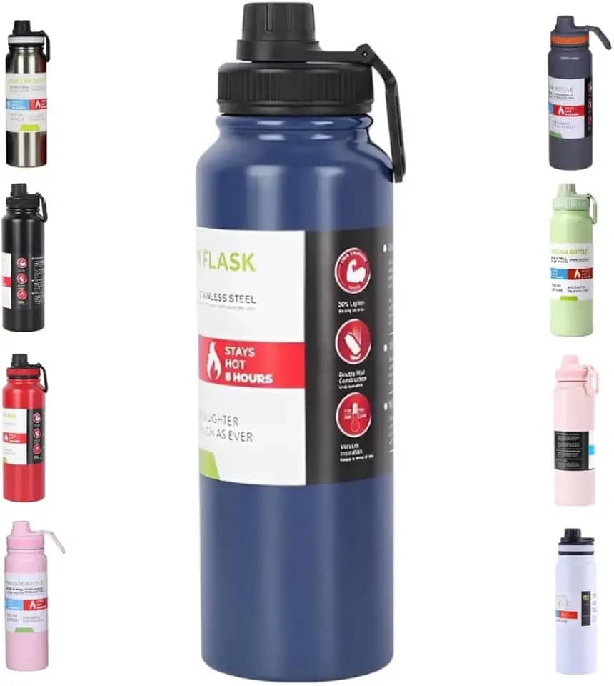 Garrafa de Água Térmica Inox 800ml Esportiva com Alça Parede Dupla Isolada a Vácuo Antivazamento Garrafinha Academia Fitness Corrida Esportes Escritório – Premium (Azul)