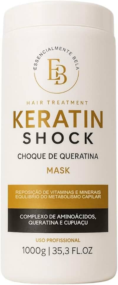 Essencialmente Bela Keratin Shock Mask - Máscara de Choque de Queratina - 1KG - Reposição de Massa Capilar e Reconstrução Profunda