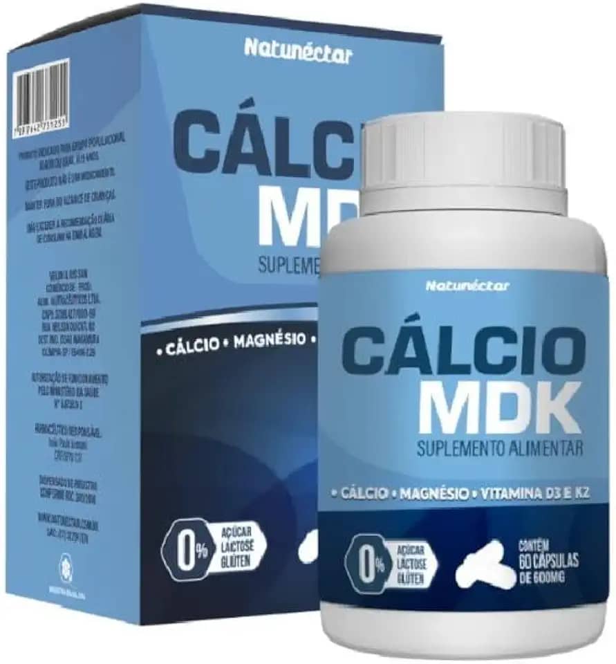 Cálcio MDK - Auxilia e Fortalece Osso Dentes e Sistema Imunologico 600mg 60 CAPS - Natunéctar