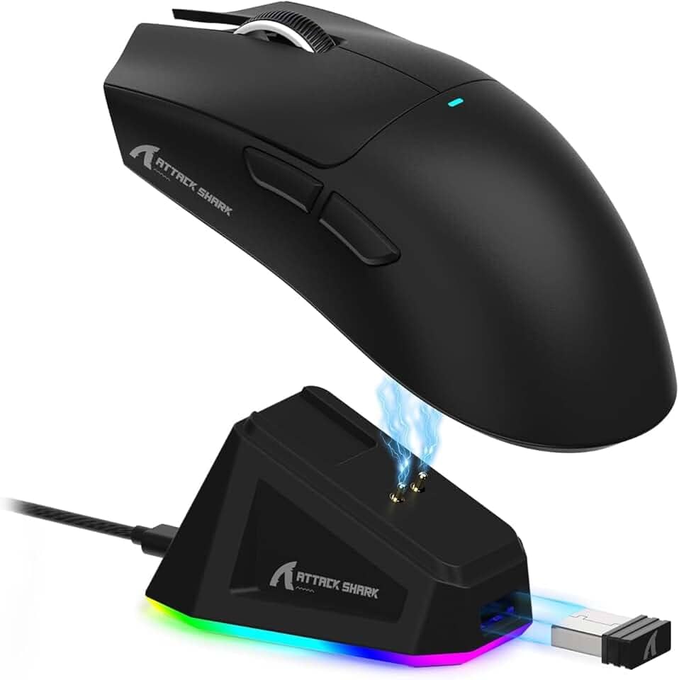 Mouse Gamer ATTACK SHARK X11 Sem Fio Tri-Mode (2.4G/Bluetooth/USB) Com Base RGB – Ergonômico, Alta Precisão (Preto)