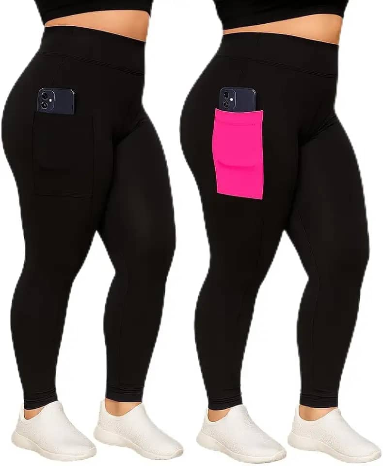 Kit 2 Calças Legging Plus Size com Bolso Lateral, para Academia, Alta Compressão, Cores Sortidas, Nao Fica Transparente (BR, Numérico, 52, Plus Size, Regular, 52, Sortidas)