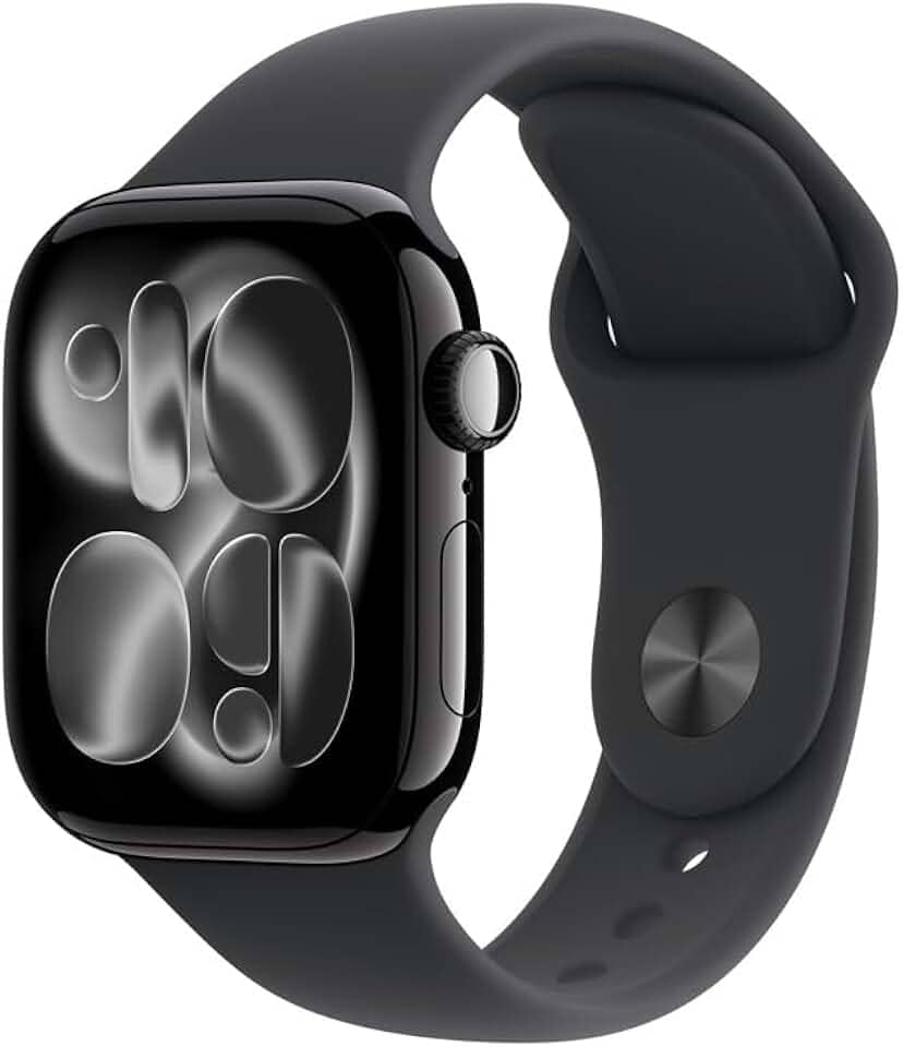 Apple Watch Series 11 GPS, Caixa em alumínio preto brilhante de 42 mm com Bracelete desportiva preta - P/M