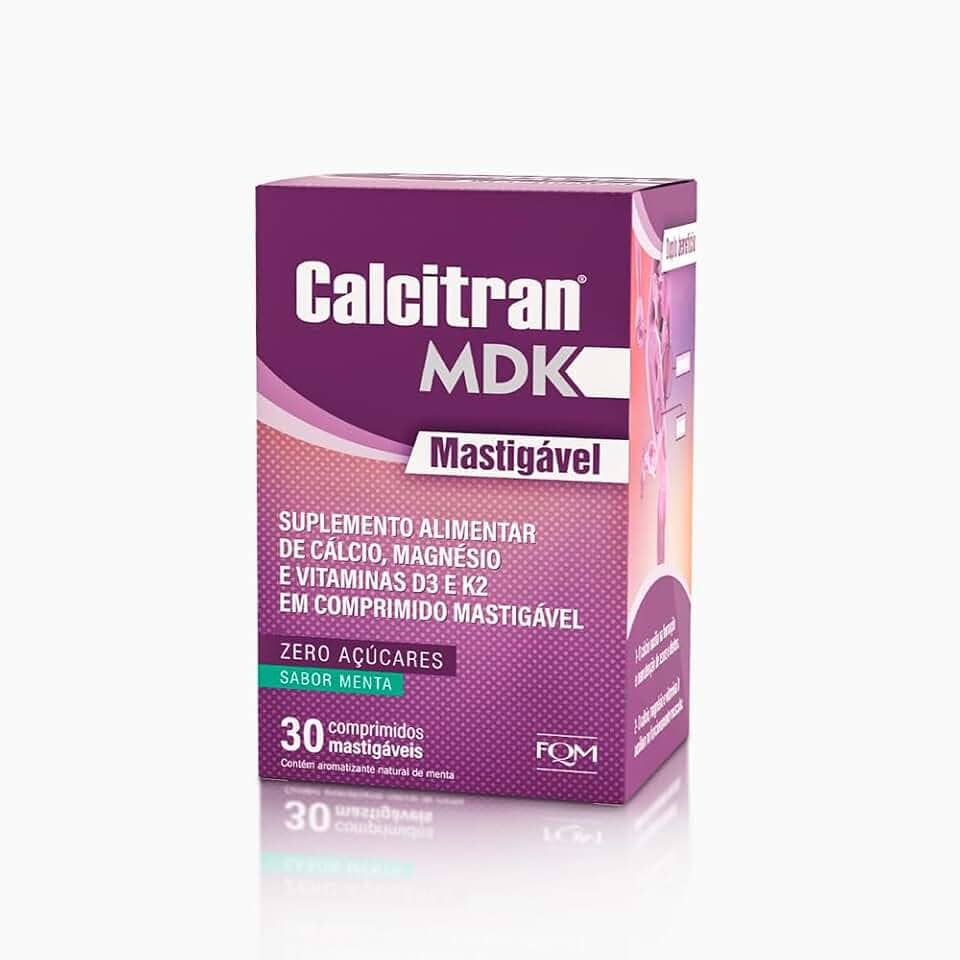 Calcitran MDK 30 Comprimidos Mastigáveis - Cálcio com Magnésio, Vitamina D e K