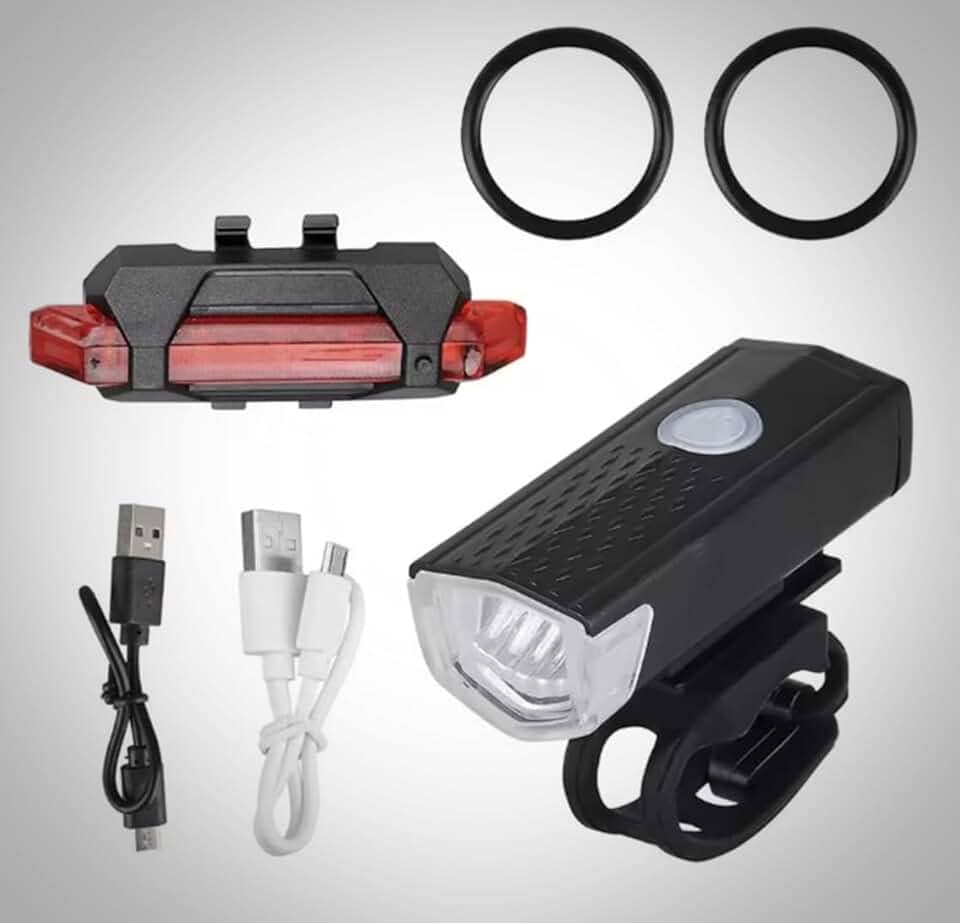 Kit Farol e Lanterna para Bicicleta LED Potente Recarregável via USB, À Prova d’Água, Vários Modos de Luz, Alta Visibilidade Noturna