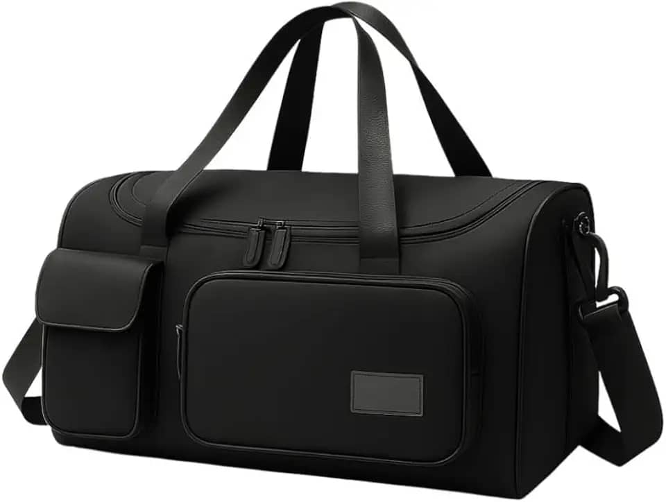 Bolsa Feminina de Viagem Grande 30L – Mala de Bordo 10kg Dobrável com 5 Compartimentos, Alça Transversal, Ideal para Academia, Passeios, Maternidade e Fim de Semana (Preto)