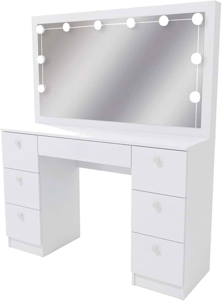 Penteadeira Ditália 7 Gav. Pe-80 Branco c/Kit Luz Camarim