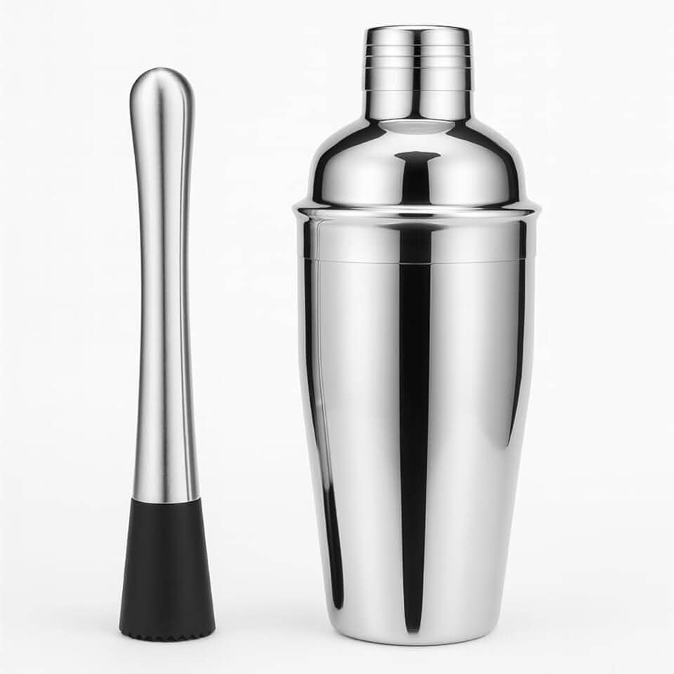 KIT Coqueteleira E Socador De Inox 500Ml Drinks Caiprinha Linha Premium