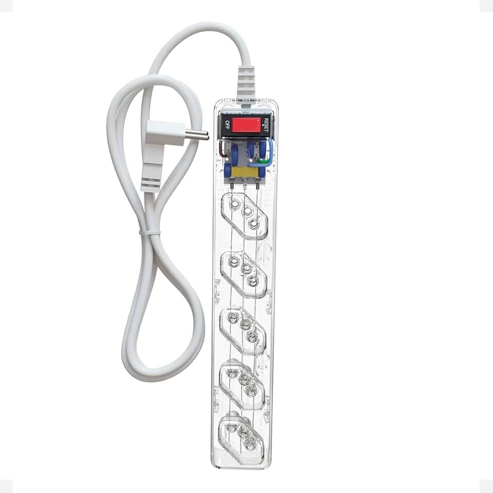 Filtro de Linha iCLAMPER Energia 5 com Proteção contra Surtos Elétricos(DPS) LCF 5 Tomadas, 3 Pinos, 10 Amperes para PC, Notebook, Monitor, Impressora, PS5, Alexa etc, Bivolt, Cabo de 1m Transparente