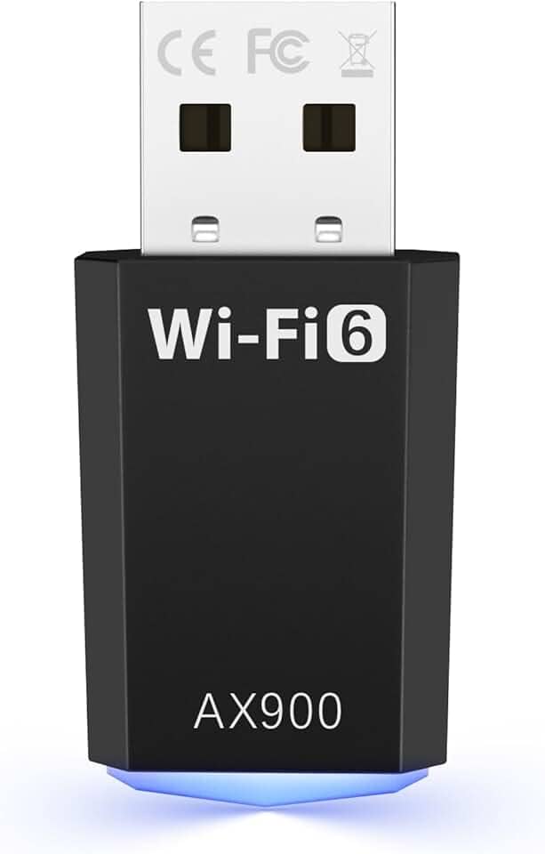 Adaptador WiFi para desktop, AX900 USB WiFi 6 adaptador com banda dupla de 5GHz/2,4 GHz, dongle WiFi, adaptador WiFi sem fio para Windows 10/11, adaptador WiFi 6 USB para PC/desktop/laptop