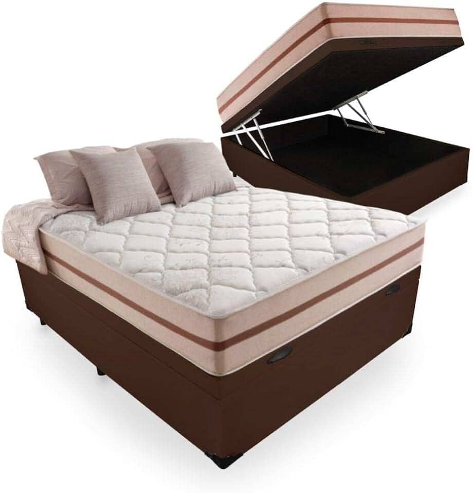 Cama Box Com Baú Casal + Colchão De Molas Ensacadas - Anjos - Classic 22x188x138cm