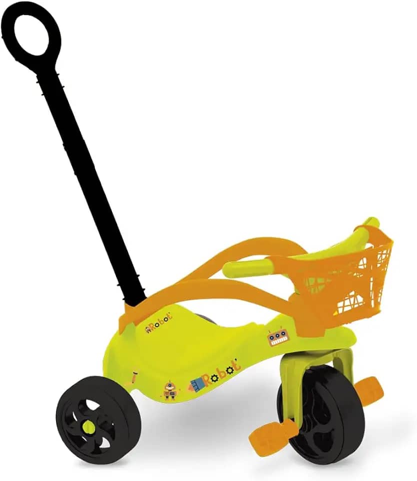 Triciclo infantil Robô Com Empurrador/Proteção e Cestinha Xalingo