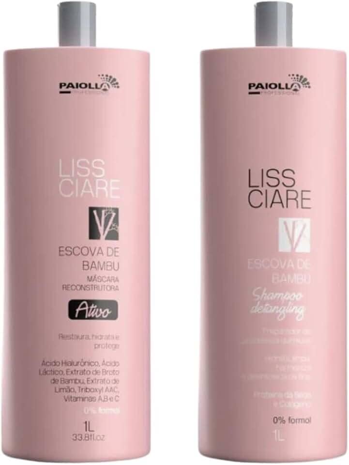 Kit Profissional Progressiva Bambu Shampoo Detangling 1L e Máscara Reconstrutora com Ácido Hialurônico, Sem Formol
