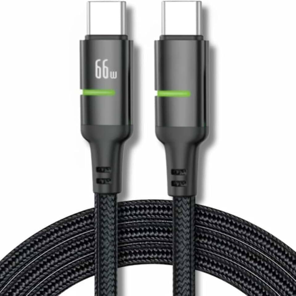 Cabo USB-C Tipo C 66w Trançado De Nylon Preto Compativel com Iphone 15,15 Pro/Max, Compativel iphone16,16 Pro/Max IOS/Android Certificado Premium Reforçado