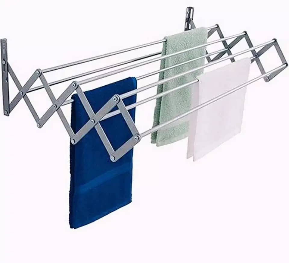 Varal de Parede Sanfonado Retrátil Seca Roupas 100% Alumínio Ideal Para Apartamentos Não Enferruja (1 Metro)