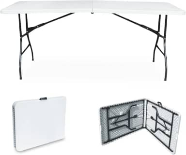 JARDIMANÍA – Mesa Portátil de Plástico 1,80 Metros – Fechamento Tipo Pasta – Portátil, Resistente – Amplo Espaço – Multiusos – Suporta até 150 kg – 6 a 8 Pessoas – 180 x 70 x 75.