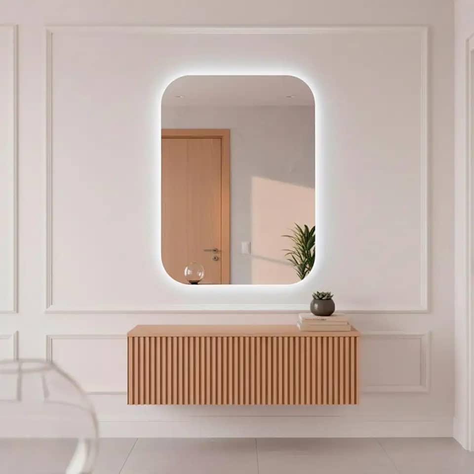 Espelho Decorativo de Parede Orgânico com Led Mod Retangular 55x75 para Sala Quarto Banheiro Hall (Led Quente)