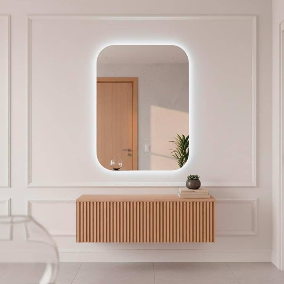 Espelho Decorativo de Parede Orgânico com Led Mod Retangular 55x75 para Sala Quarto Banheiro Hall (Led Quente)