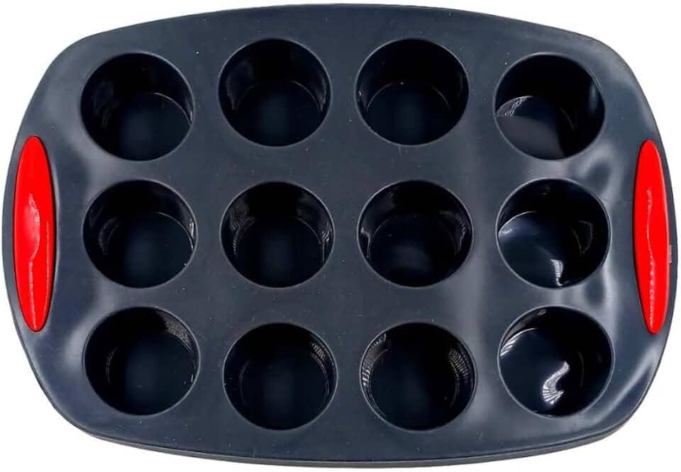 Forma de Silicone para Mini Bolo, Cupcake e Muffin, Preta, 12 Cavidades, Bandeja de Assadeira com Dimensões 20x30cm