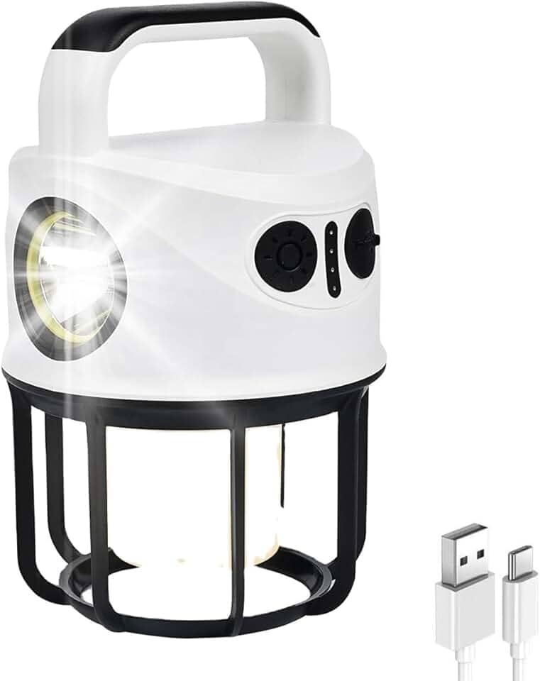 Lampião LED 2 em 1 Lâmpada para Acampamento Luminária e Lanterna de Mão Recarregável USB Iluminação Camping Barraca Pesca Trilhas Multiuso Acampamento Pesca Trilhas Manutenção Emergências Portátil