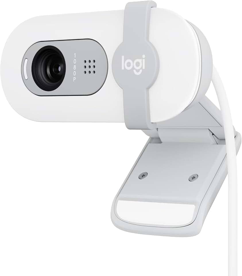 Webcam Full HD Logitech Brio 100 com Microfone Integrado, Proteção de Privacidade, Correção Automática de Luz e Conexão USB-A - Branco