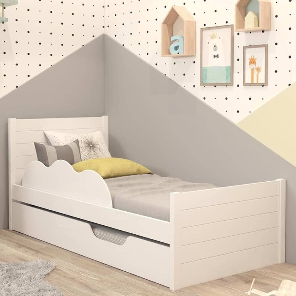 Bicama Infantil Solteiro 100% Mdf Bibox Cama Auxiliar Com Rodizio Uli Branco
