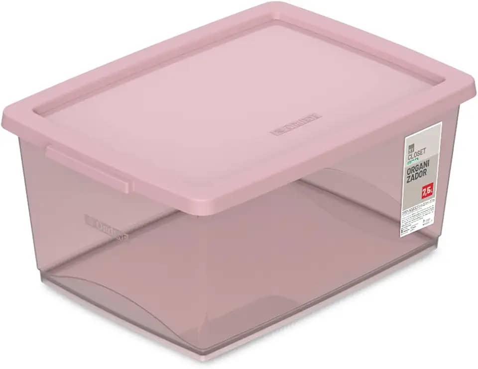 Ordene - Caixa Organizadora Plástica de 7,5 Litros com Tampa, Cor Rosé, Linha My Closet
