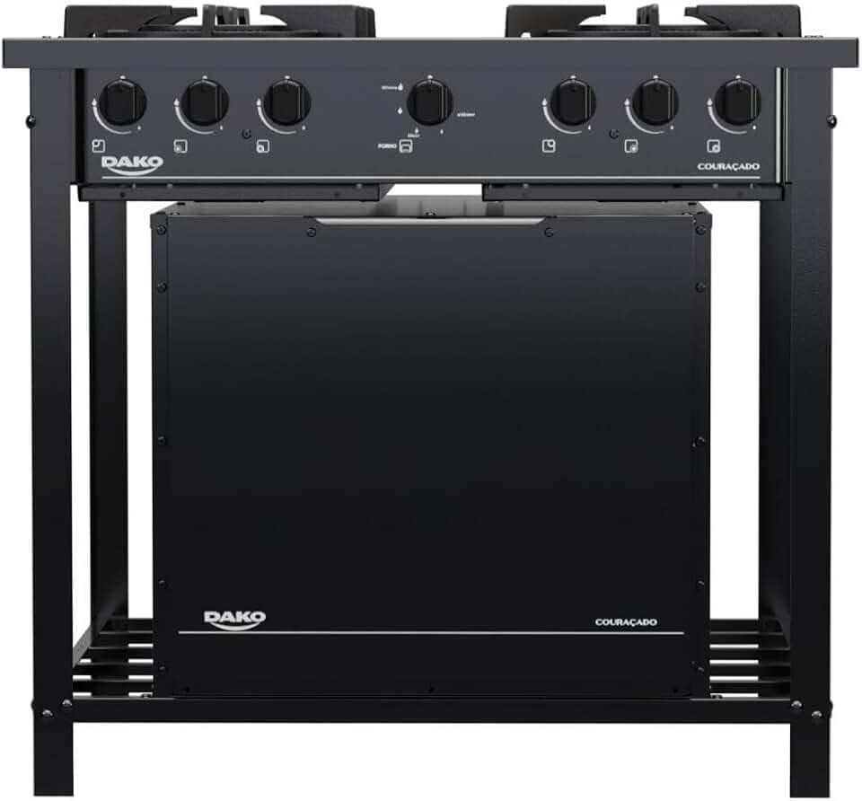 Fogão Industrial 4 Bocas Preto com Forno e Tripla Chama Dako Couraçado
