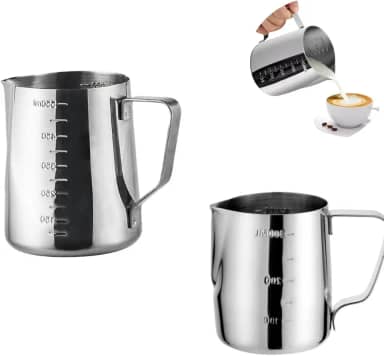 kit 2 leiteira jarra inox 350 600ml cremeira pitcher barista Com Medidor