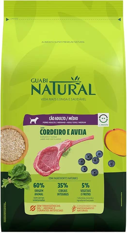 Guabi Natural - Ração Para Cães Adultos Porte Médio Cordeiro e Aveia 12 kg