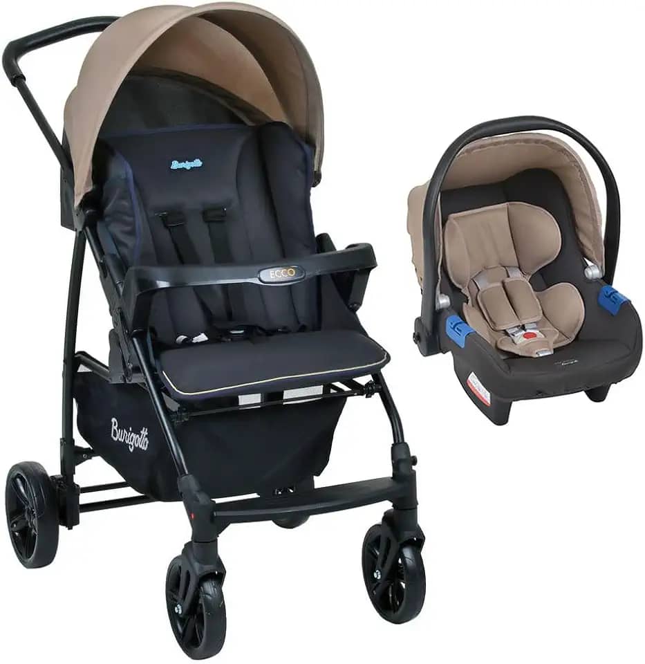 Burigotto Carrinho de Bebê com Bebê Conforto Ecco, Até 15 kg, Bege