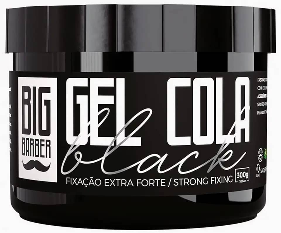 Gel Cola Black Big Barber 300g - Pigmentado Preto, Fixação Extra Forte, Cobre Cabelos Brancos, Modelador Masculino