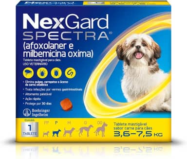 NexGard Spectra Antipulgas e Carrapatos e Vermífugo para Cães de 3,6 a 7,5kg - 1 tablete