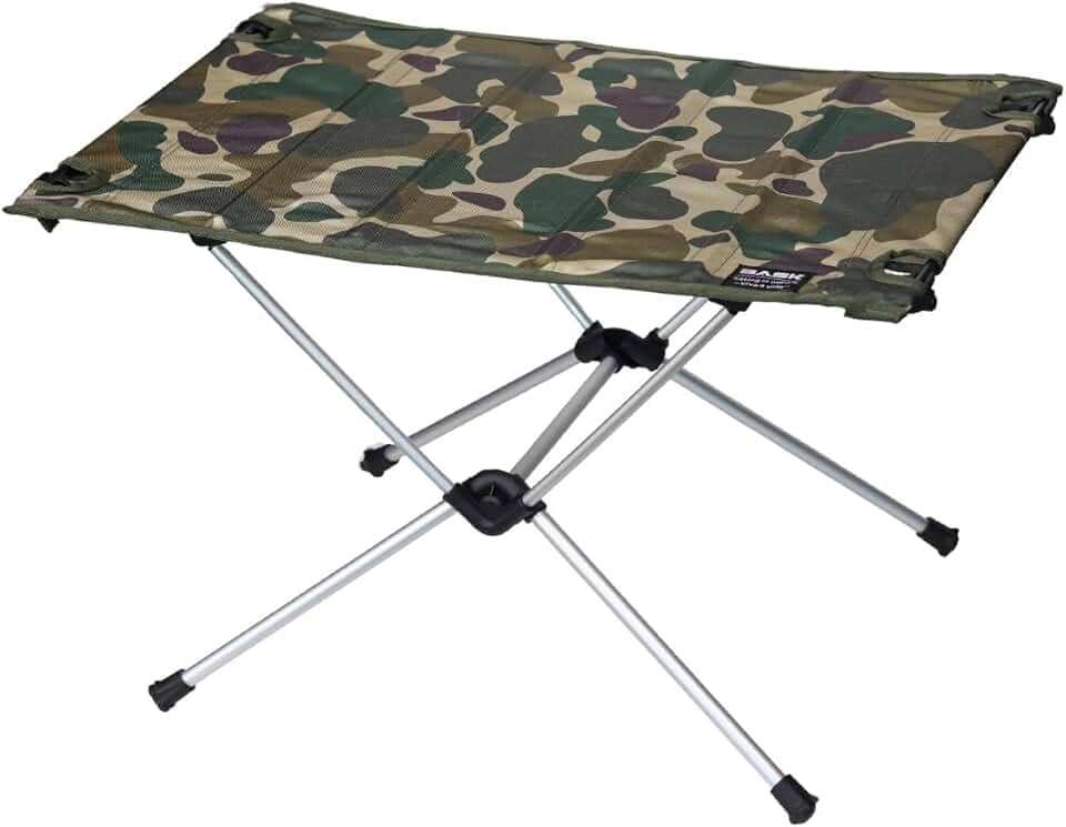 Bask Mesa Dobrável Portátil de Alumínio Tampo Oxford Ultraleve 900g – Camping, Praia e Pesca （Camuflada）