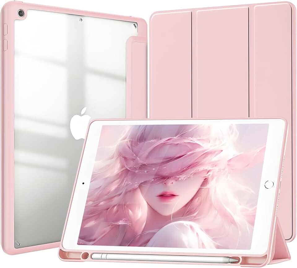 Capa para iPad 10.2 polegadas 9ª e 8ª e 7ª Geração 2021 e 2020 e 2019. Capinha iPad 10,2 Protetora Fina Capa Traseira Transparente Proteção com Suporte para Lápis - Rosa