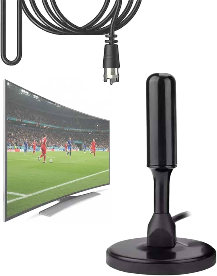 Antena TV Digital HDTV Interna/Externa - Cabo com 3m – UHF|VHF|Full HD, Base Magnética - Imã, Cabo Coaxial 75 Ω, 3,5 dBi | Resistente à Água - Compatível Com Samsung, LG, Philco, Philips, Smart TV