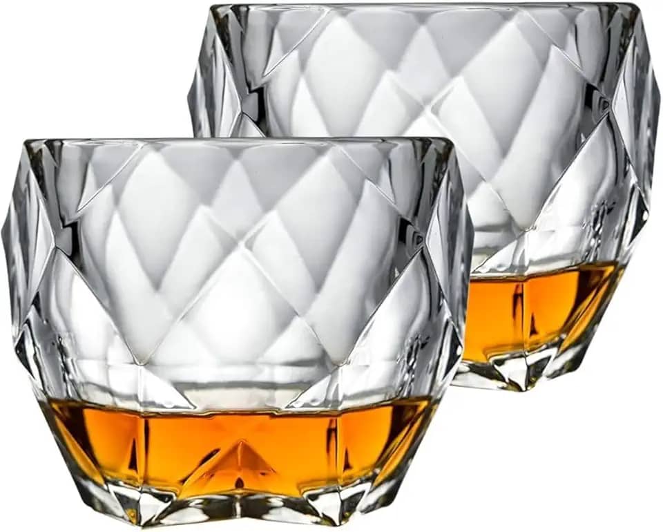 Kit jogo 2 Copos De Vidro Para Whisky 340ml Gelo Diamonds Glass