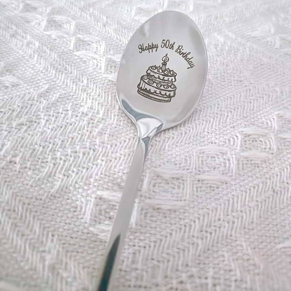 Colher de presente de aniversário de 50 anos para mulheres e homens, presente de feliz aniversário de 50 anos, presente para papai, irmã, 50 anos, presente de aniversário para avó, colher de sobremesa