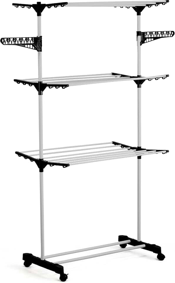 Varal De Chão 3 Andares Para Roupas Regulável Dobrável Retrátil com Rodinhas Premium