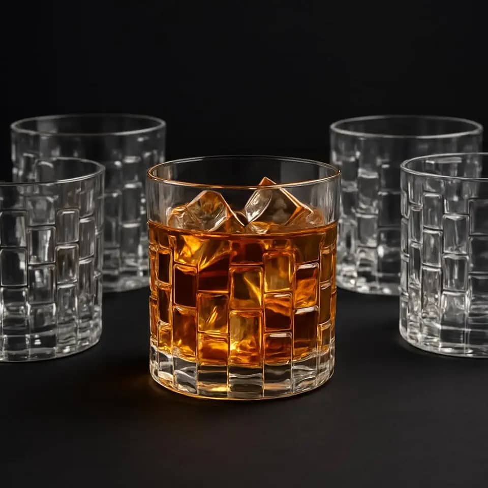 Copo de Whisky de Vidro Texturizado – Jogo com 6 Copos Baixos para Whisky e Drinks, Parede Grossa e Base Reforçada