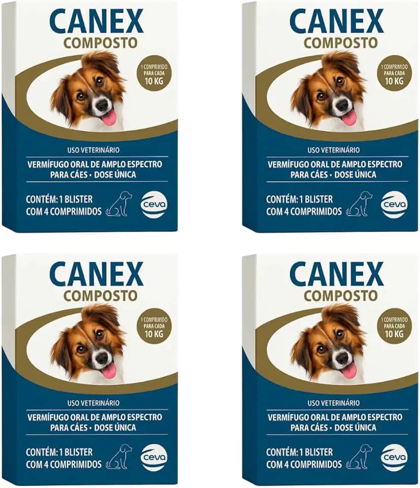 Kit com 4 Caixas Vermífugo Canex Composto para Cães 4 Comprimidos em cada caixa Multicoloridos Anti verme Casa Buritis