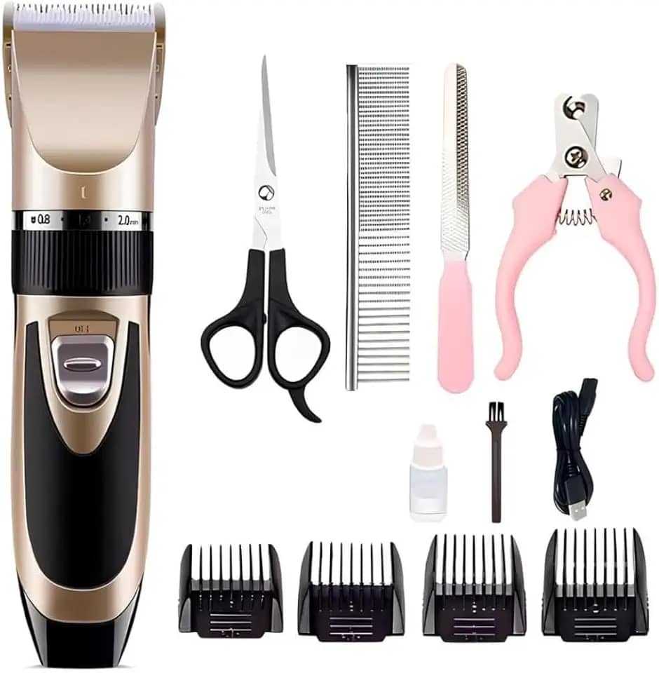 Máquina de Tosa Pets Profissional Kit Silenciosa Aparador com Lâminas Precisas e com Altura Ajustável Recarregável Maquininha de Tosar 110V/220V acompanha acessórios Linha Premium