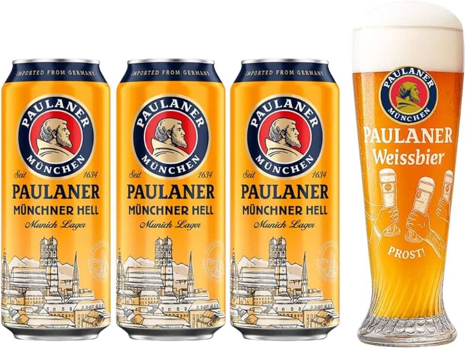 Kit 3 Cervejas Alemã Paulaner Munchner Hell Importado Lata 500ml + Copo Prost