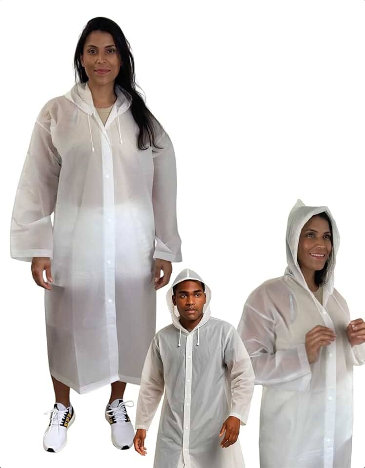 Kit 2 Capa De Chuva EVA Com Capuz Transparente Unissex Impermeável Reforçada Fechamento Botão Feminina Masculina Poncho Reutilizavel Para Evento Show