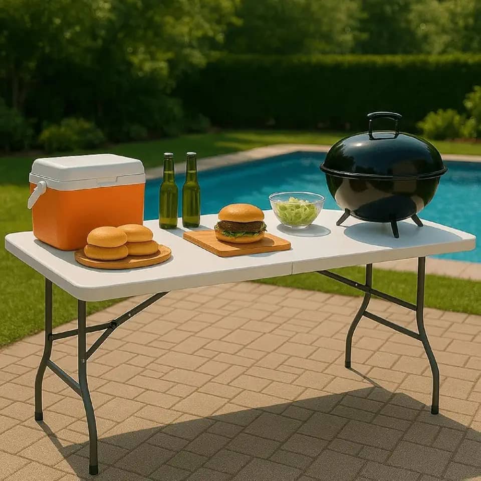 Mesa dobrável portátil 1,80m em plástico Branco